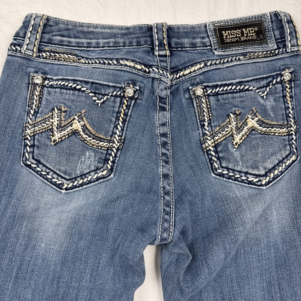 Miss Me JEANS WOMENS 27x25 BOYFRIEND CAPRI DARK WASH THICK STITCH WHISKERING